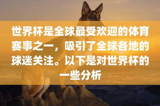 世界杯是全球最受欢迎的体育赛事之一，吸引了全球各地的球迷关注。以下是对世界杯的一些分析