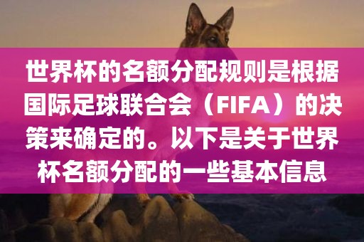 世界杯的名额分配规则是根据国际足球联合会（FIFA）的决策来确定的。以下是关于世界杯名额分配的一些基本信息