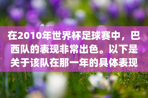 在2010年世界杯足球赛中，巴西队的表现非常出色。以下是关于该队在那一年的具体表现