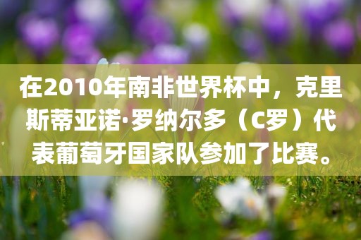 在2010年南非世界杯中，克里斯蒂亚诺·罗纳尔多（C罗）代表葡萄牙国家队参加了比赛。