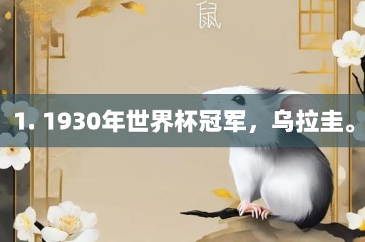 1. 1930年世界杯冠军，乌拉圭。