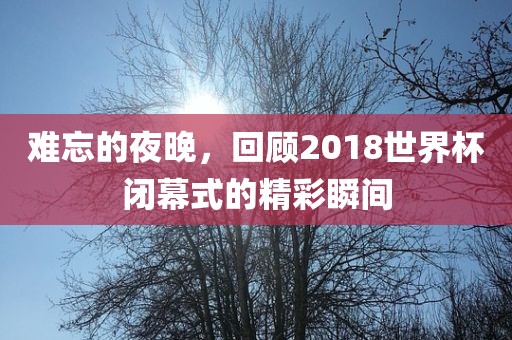 难忘的夜晚，回顾2018世金炬实业股份有限公司界杯闭幕式的精彩瞬间
