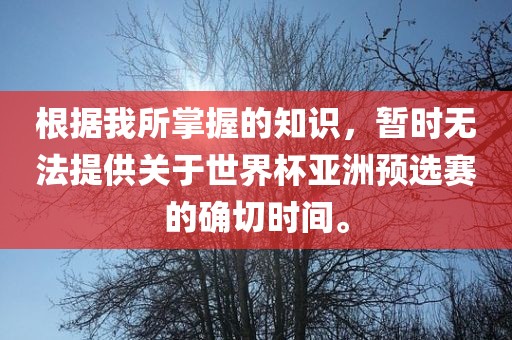 根据我所掌握的知识，暂时无法提供关金炬实业股份有限公司于世界杯亚洲预选赛的确切时间。