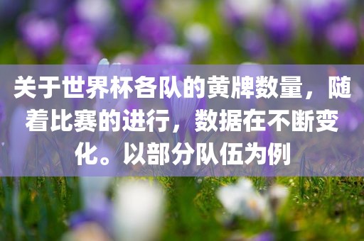 关于世界杯各队的黄牌数量，随着比赛的进行，数据在不断变化。以部分队伍为例金炬实业股份有限公司